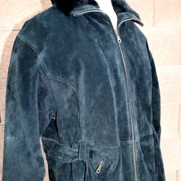 VTG Wilsons Womens Black Fur Lined Suede Leather Parka Coat Jacket Womens - Picture 5 of 16